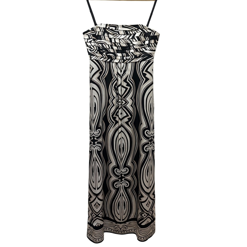 White House Black Market Silk Maxi Dress Women 2 Geometric Abstract Formal Party